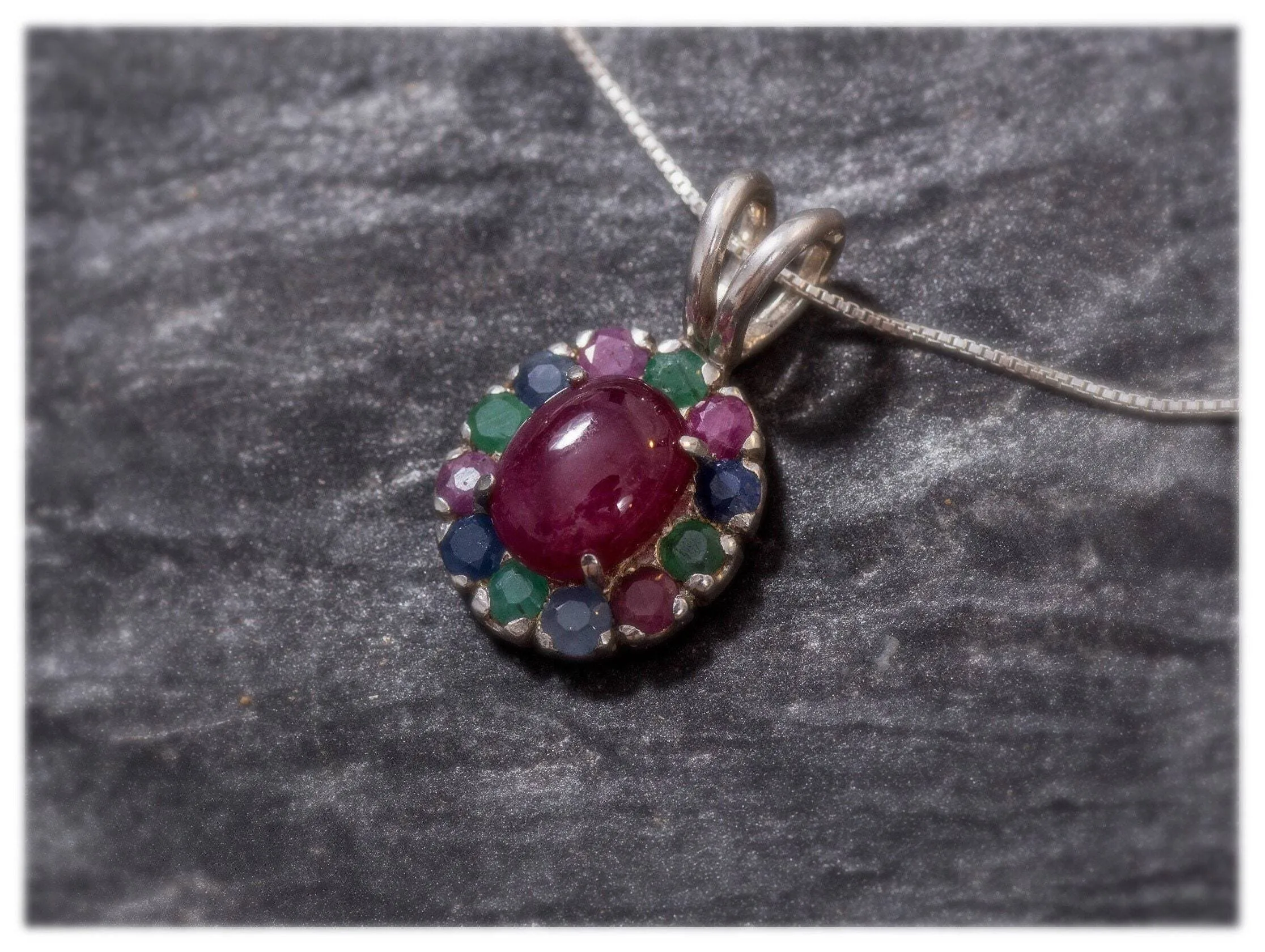 Ruby Flower Necklace - Natural Ruby Pendant - Mothers Birthstone Necklace