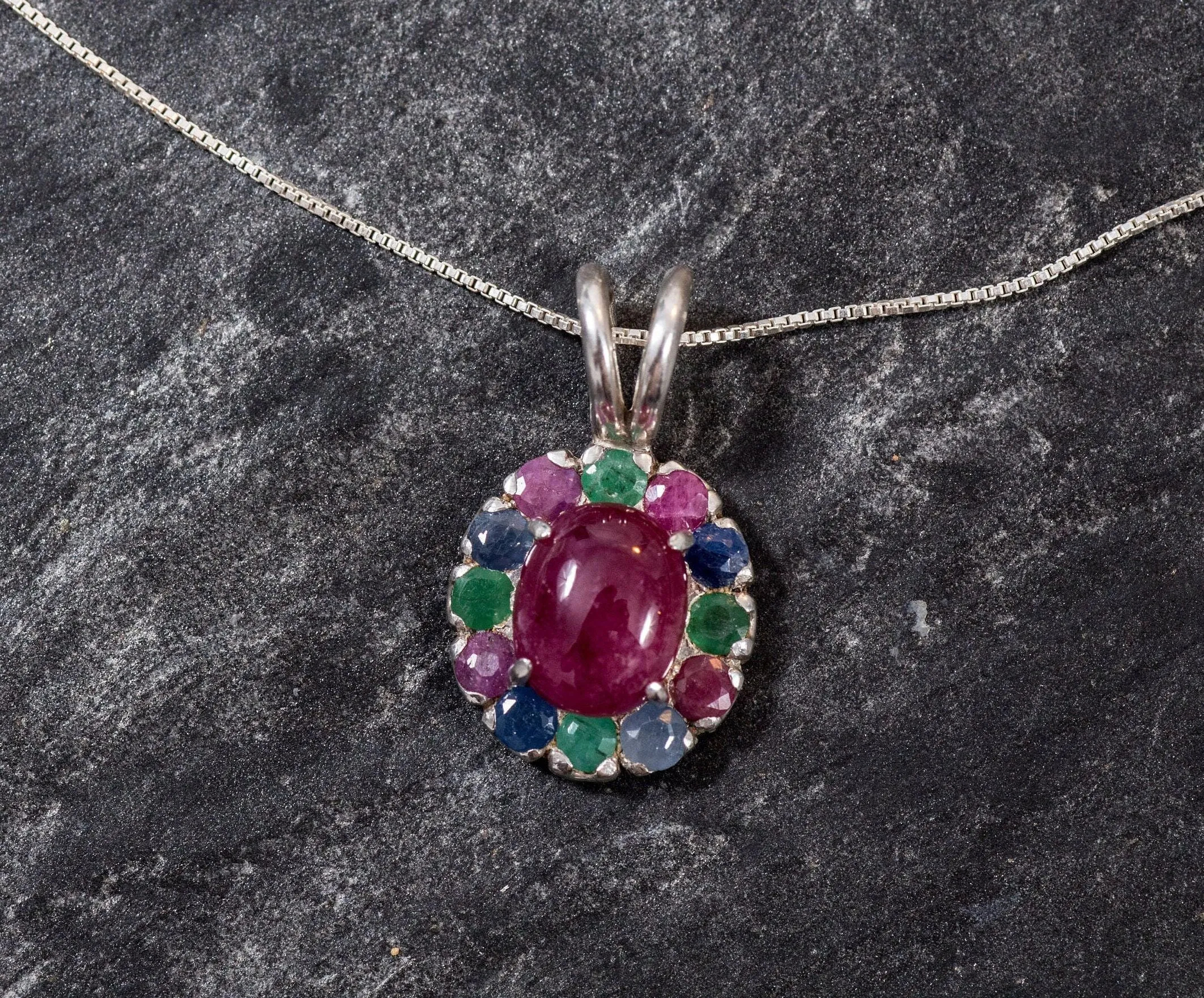 Ruby Flower Necklace - Natural Ruby Pendant - Mothers Birthstone Necklace