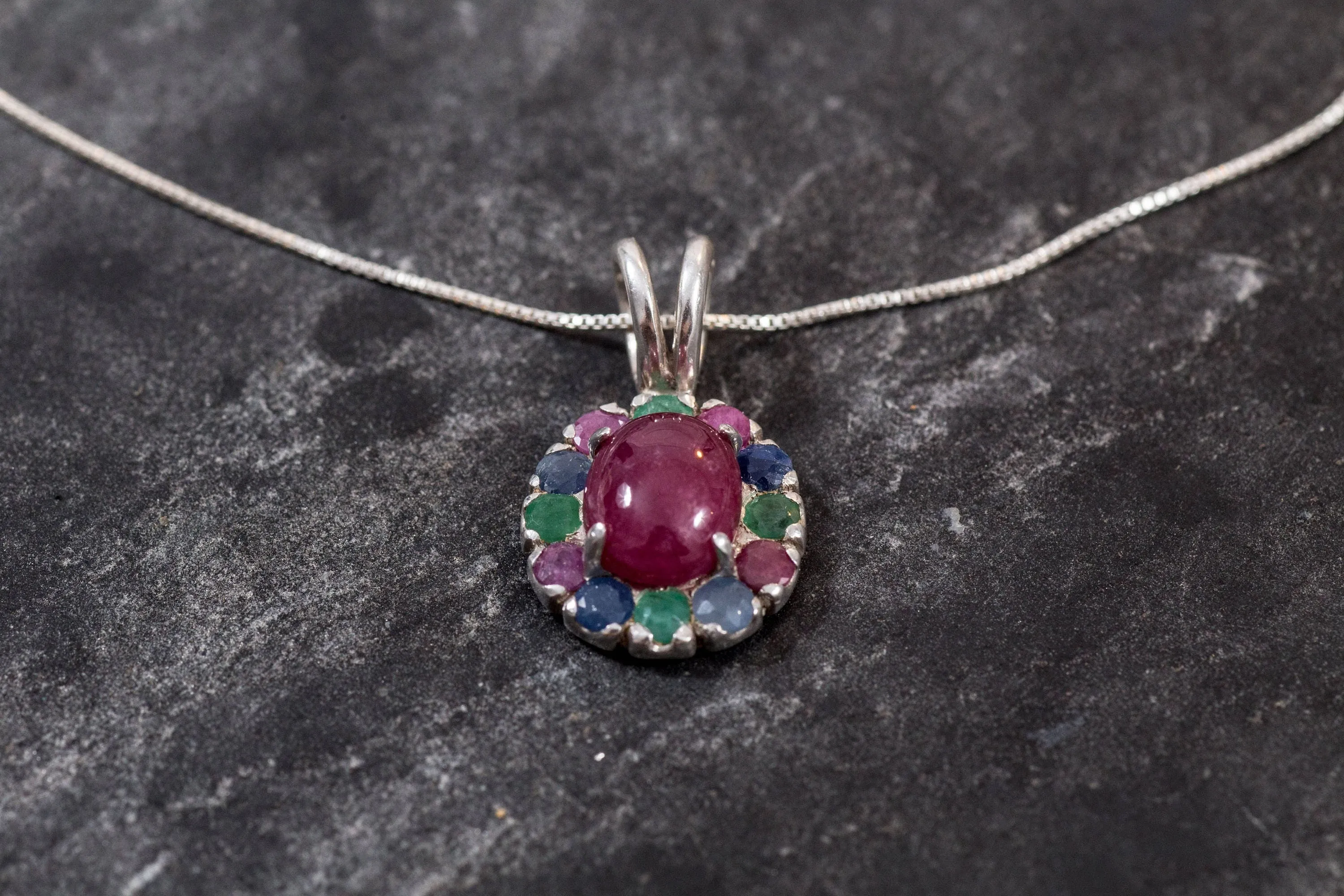 Ruby Flower Necklace - Natural Ruby Pendant - Mothers Birthstone Necklace