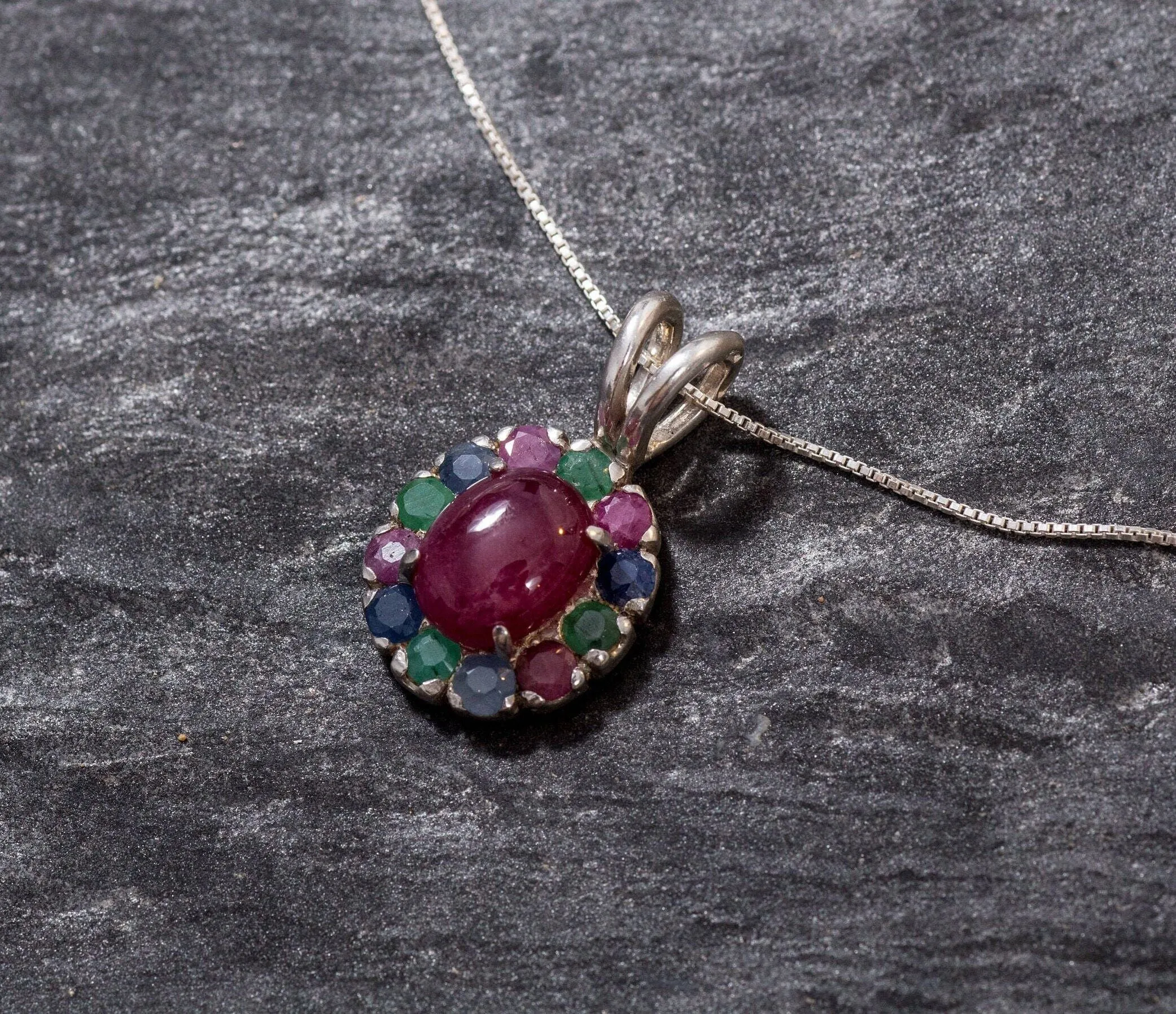 Ruby Flower Necklace - Natural Ruby Pendant - Mothers Birthstone Necklace