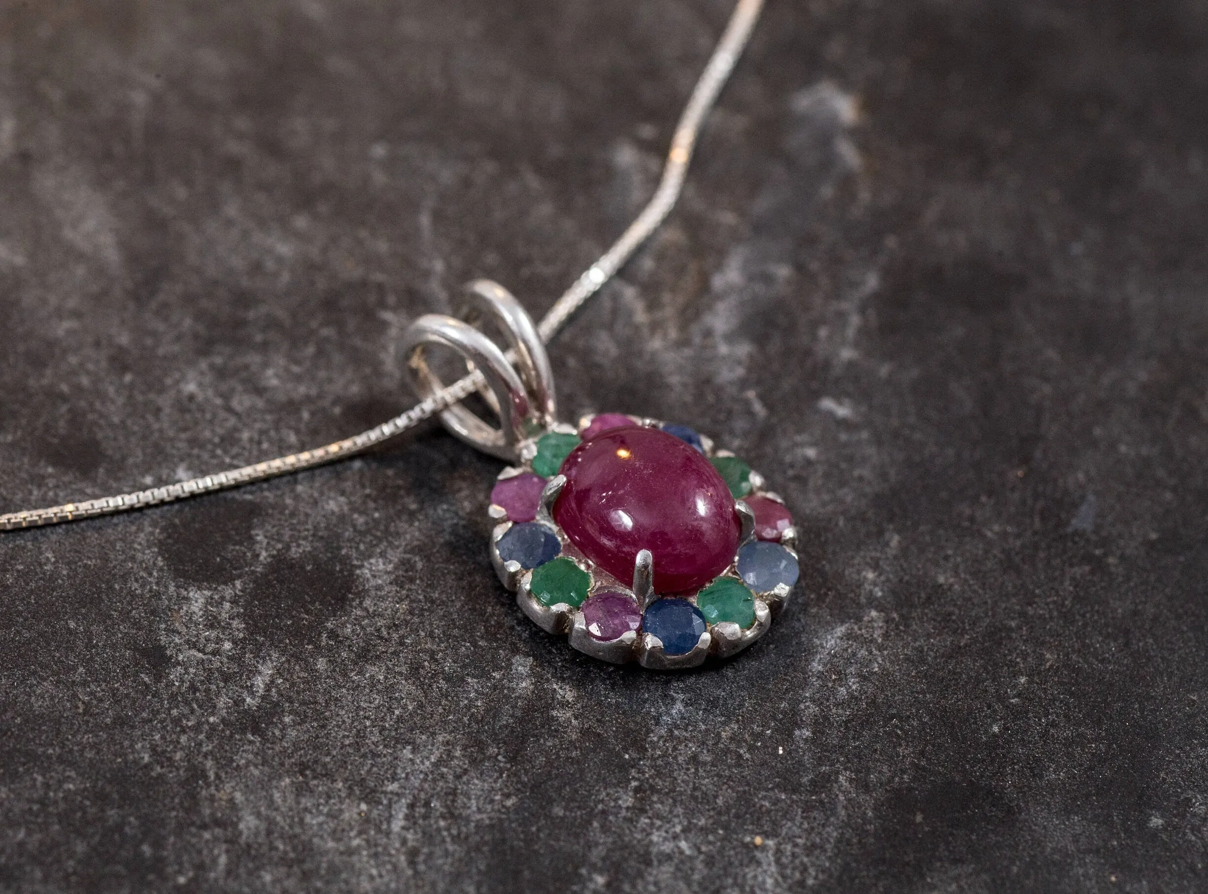 Ruby Flower Necklace - Natural Ruby Pendant - Mothers Birthstone Necklace