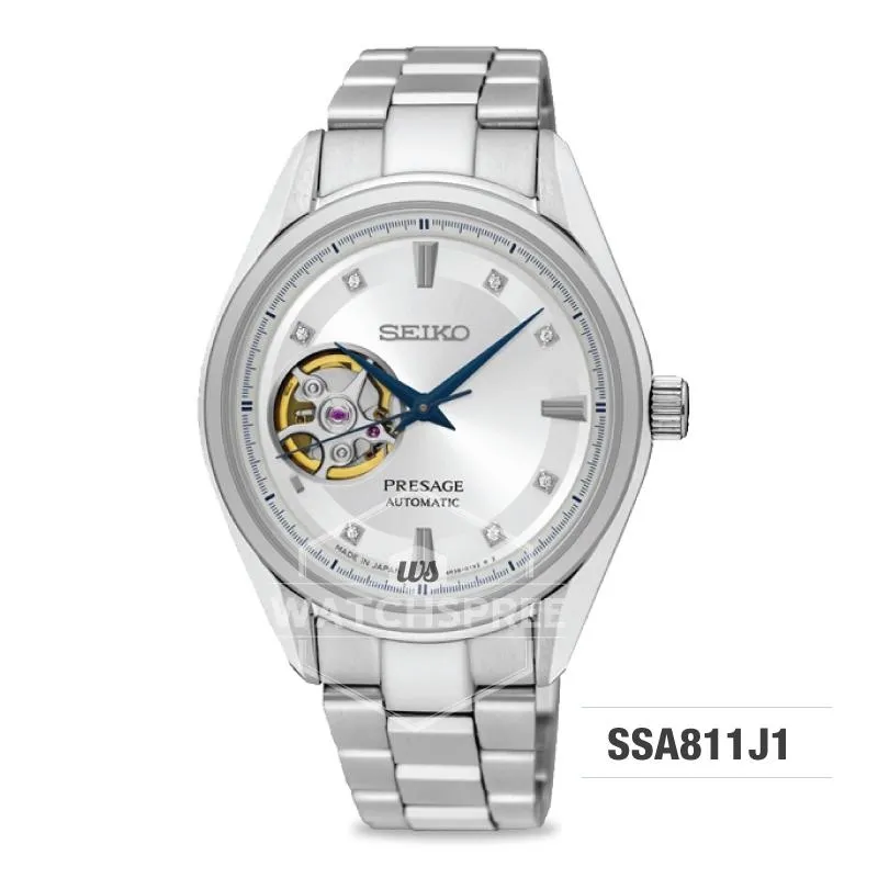 Seiko Presage (Japan Made) Swarovski Crystal Open Heart Automatic Silver Stainless Steel Band Watch SSA811J1 (Not For EU Buyers) (LOCAL BUYERS ONLY)