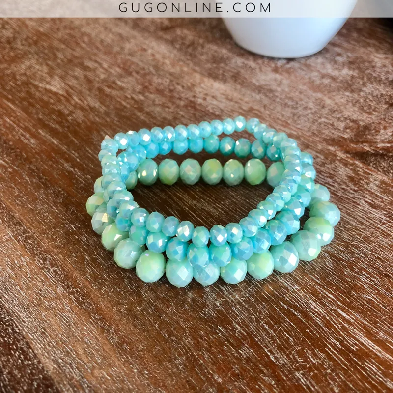 Set of Three Crystal Bracelets in Mint