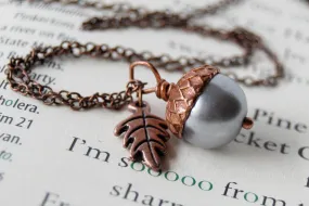 Silver and Copper Pearl Acorn Necklace | Cute Nature Acorn Charm Necklace | Fall Acorn Necklace | Woodland Pearl Acorn | Nature Jewelry