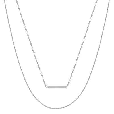 Silver Double Layer Thin Bar & Chain Necklace