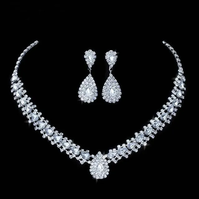 Silver Drop Earring Necklace Set