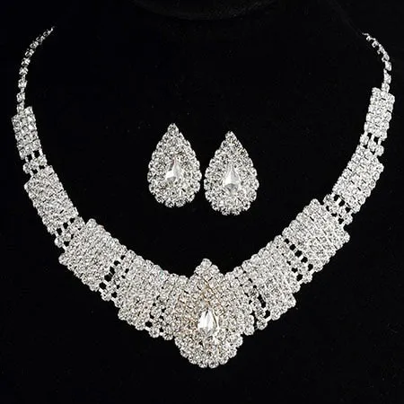 Silver Drop Earring Necklace Set