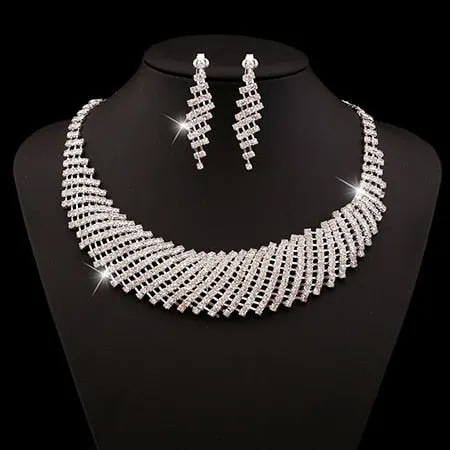 Silver Drop Earring Necklace Set