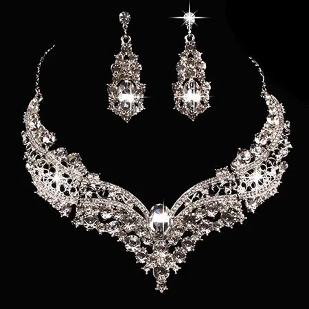 Silver Drop Earring Necklace Set