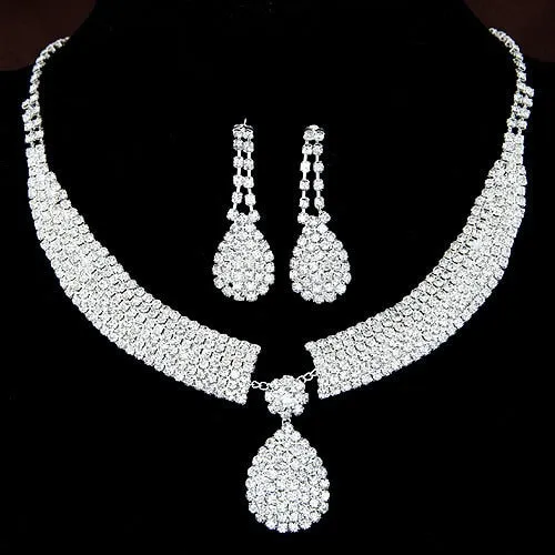 Silver Drop Earring Necklace Set