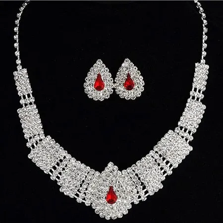 Silver Drop Earring Necklace Set