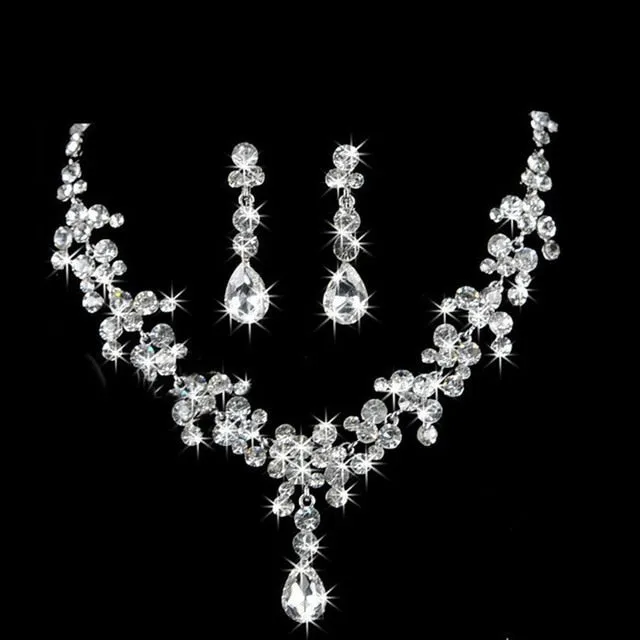 Silver Drop Earring Necklace Set