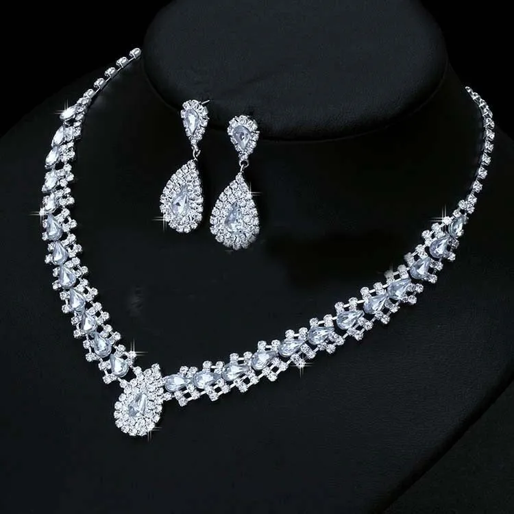 Silver Drop Earring Necklace Set