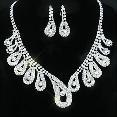 Silver Drop Earring Necklace Set