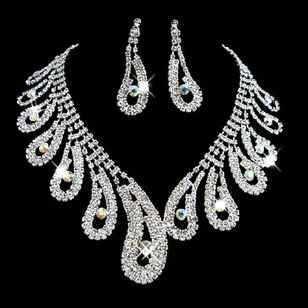 Silver Drop Earring Necklace Set