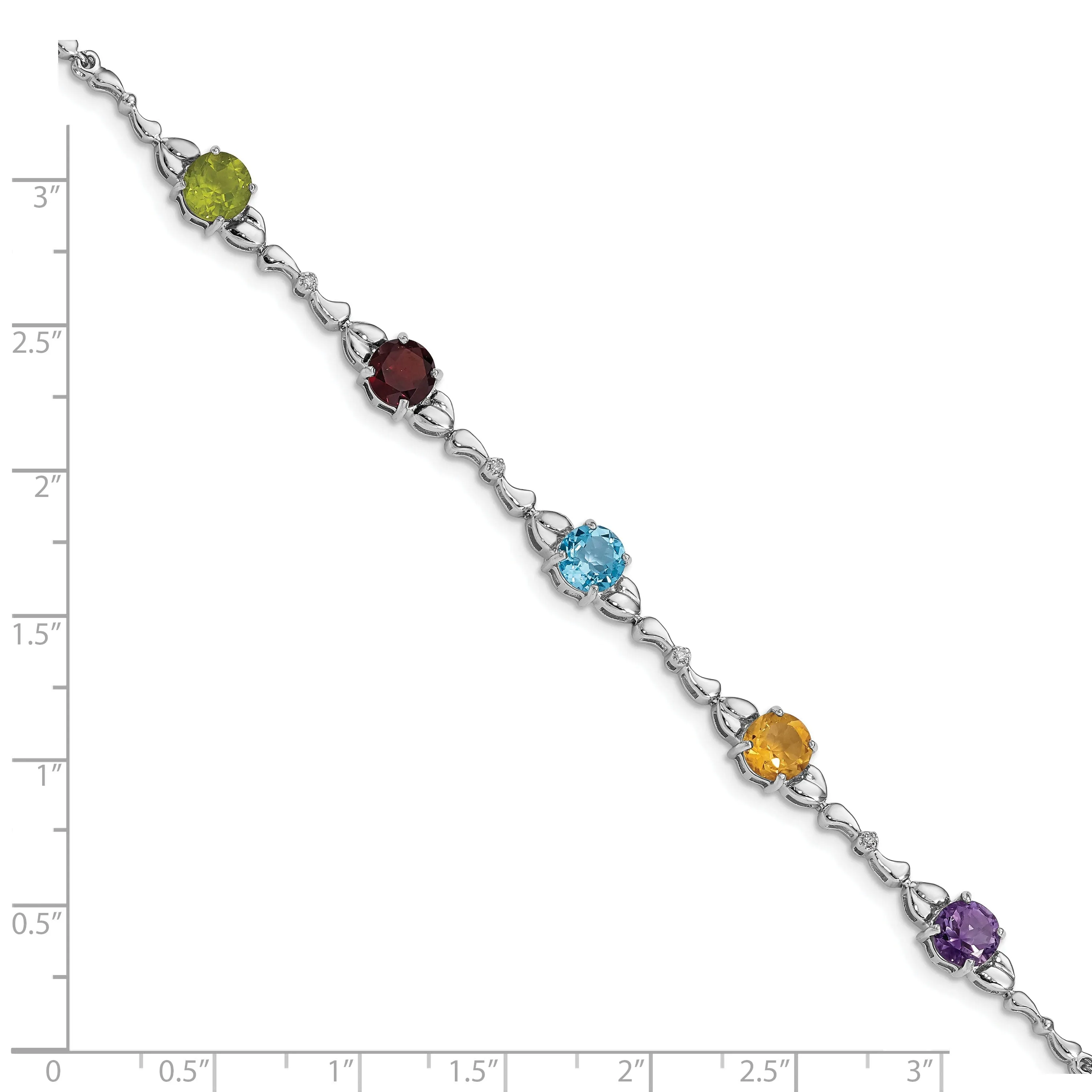 Silver Polished Multi Gemstone Diamond Bracelet