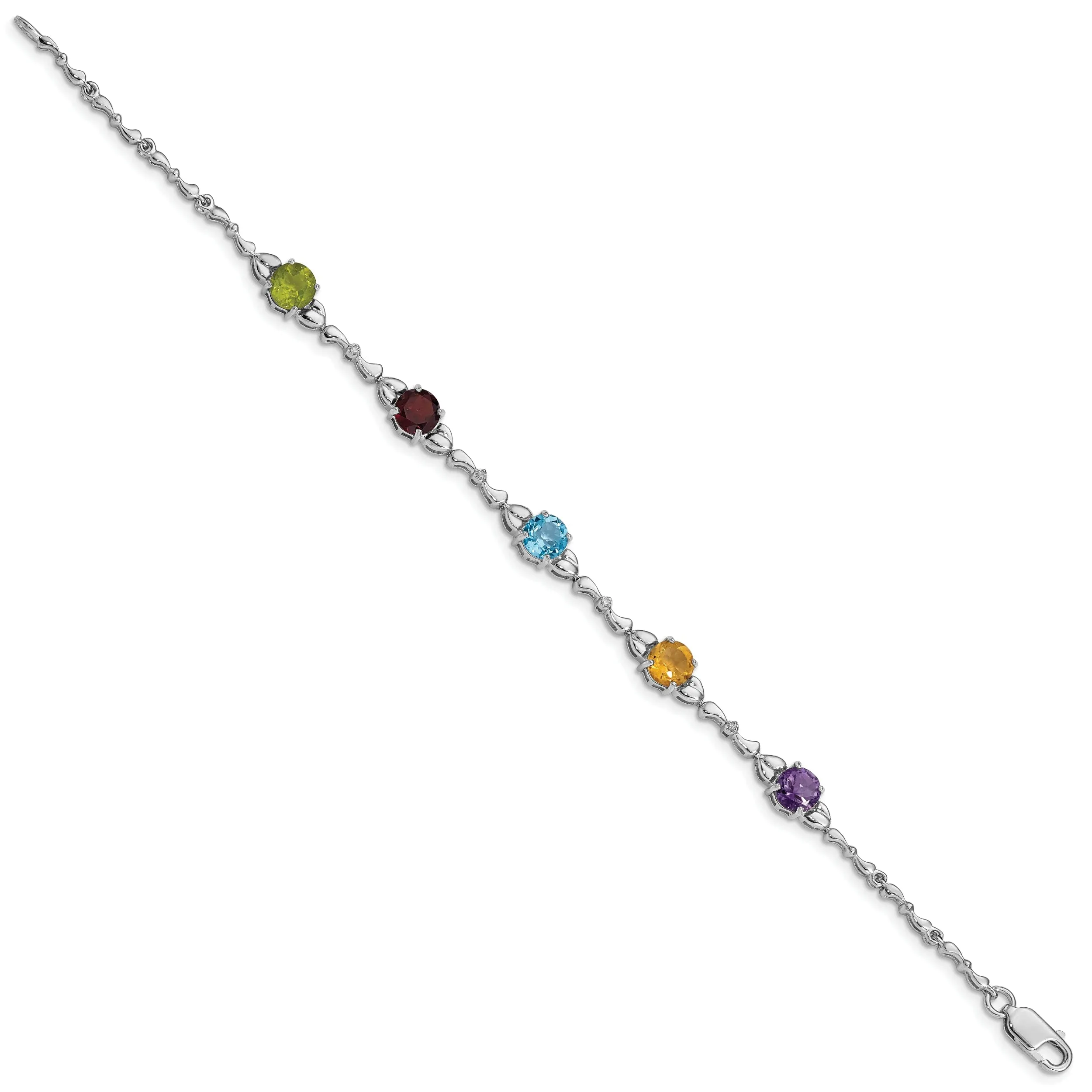 Silver Polished Multi Gemstone Diamond Bracelet