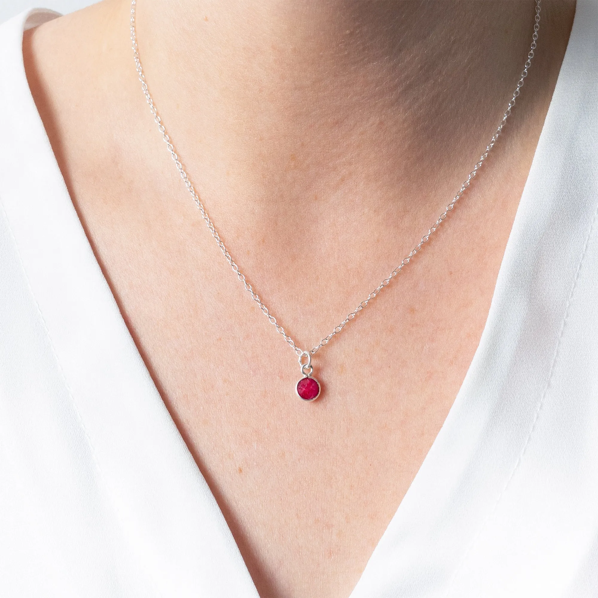 Silver Ruby July Birthstone Necklace