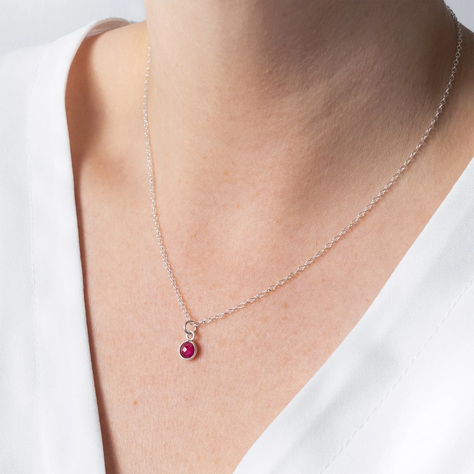 Silver Ruby July Birthstone Necklace