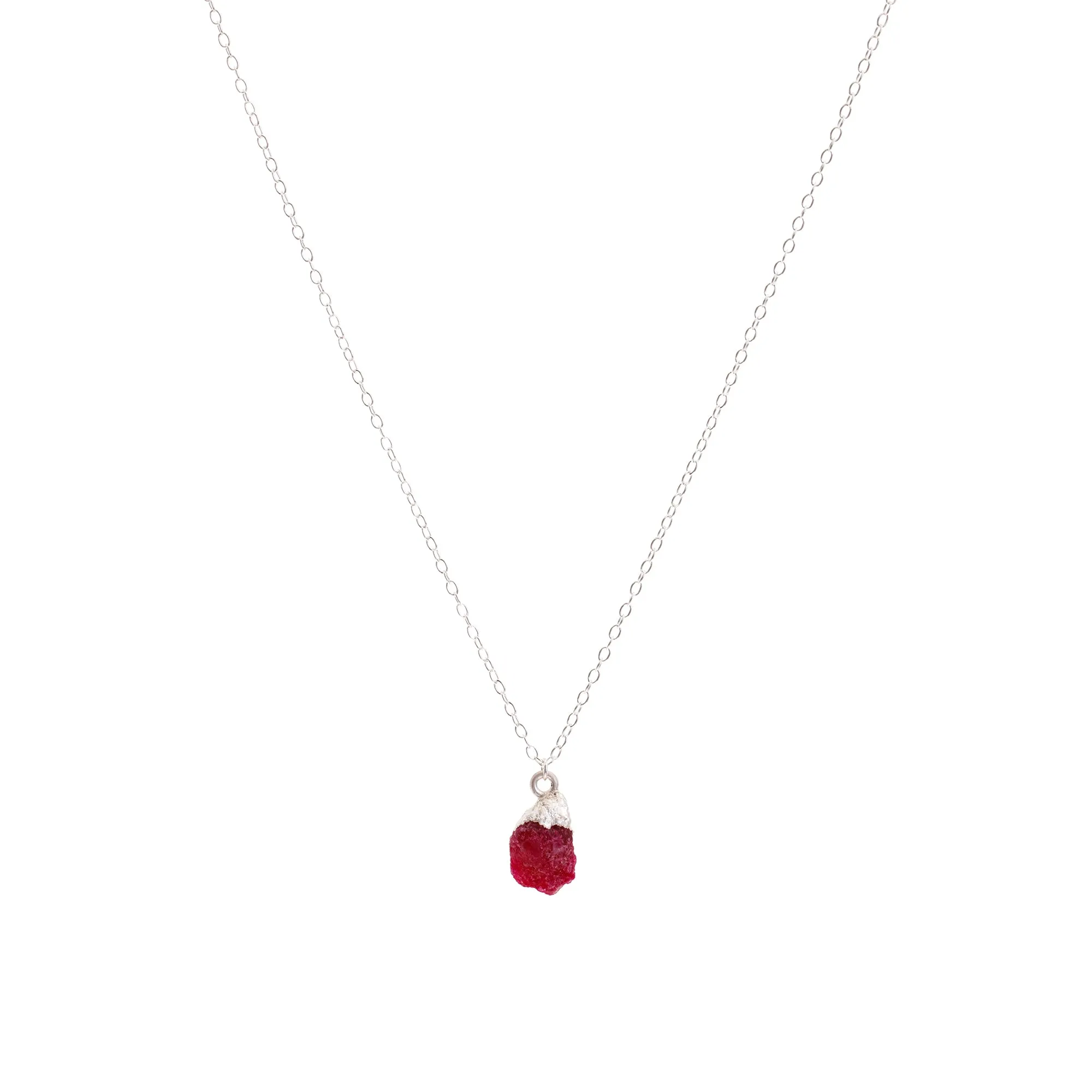 Silver Ruby Raw Crystal Necklace