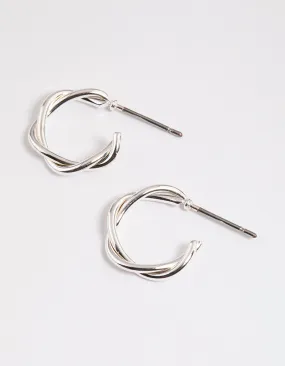 Silver Soft Twisted Huggie Earrings