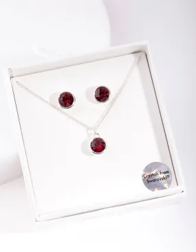 Silver Swarovski Ruby Circle Jewellery Set