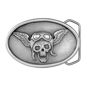 Skull, Goggles and Wings Pewter Belt Buckle