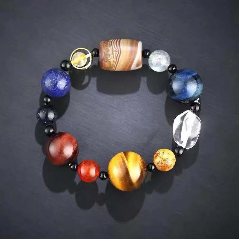 Solar System Duobao Lapis Lazuli Tiger Eye Stone Eight Planets Bracelet