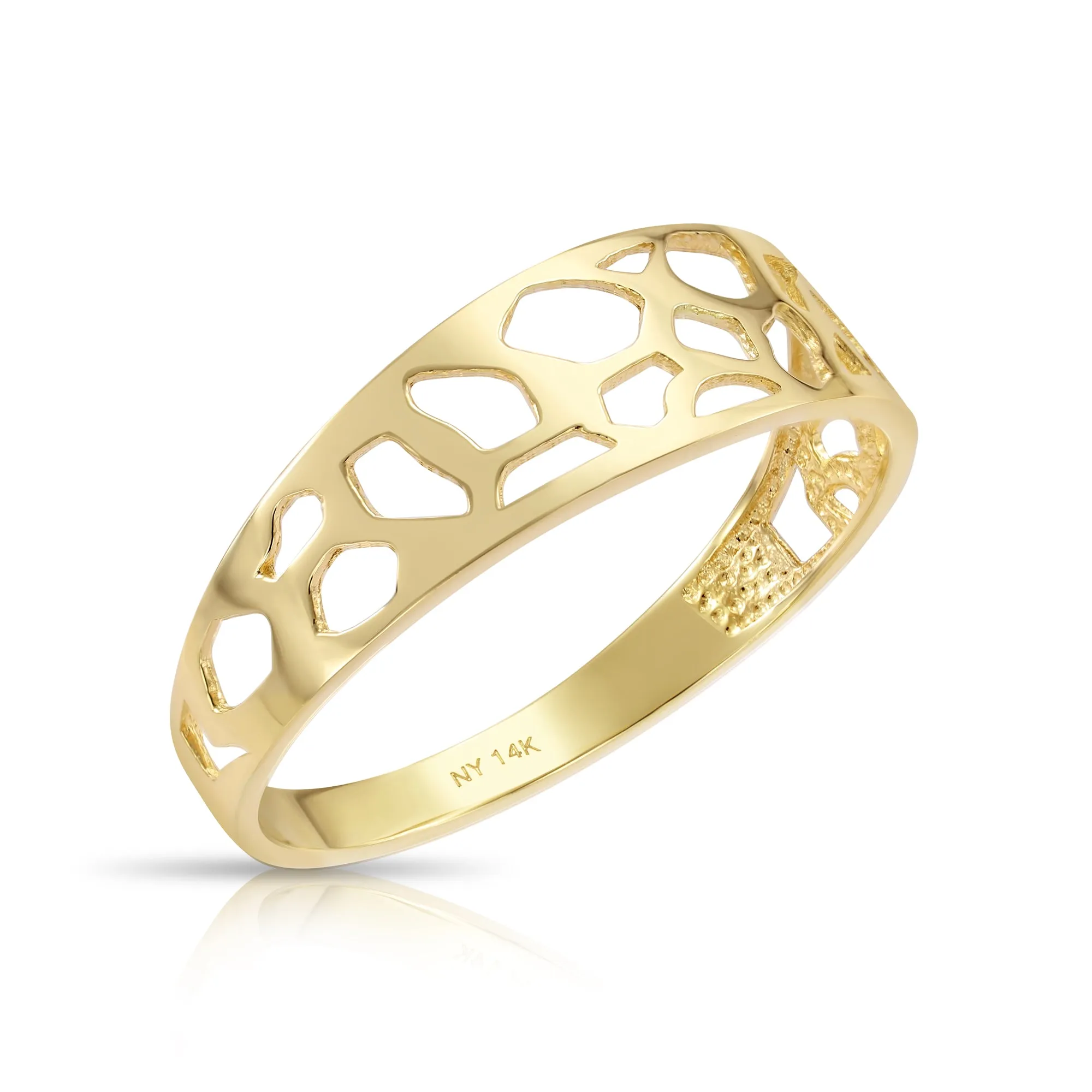 Solid 14k Gold Openwork Ring, 14k Yellow Gold Stackable Ring, Unique Pattern Design