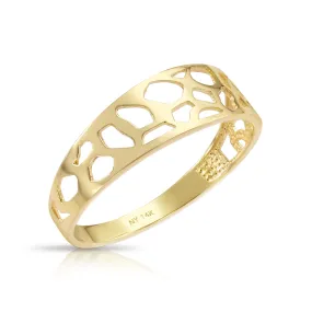 Solid 14k Gold Openwork Ring, 14k Yellow Gold Stackable Ring, Unique Pattern Design