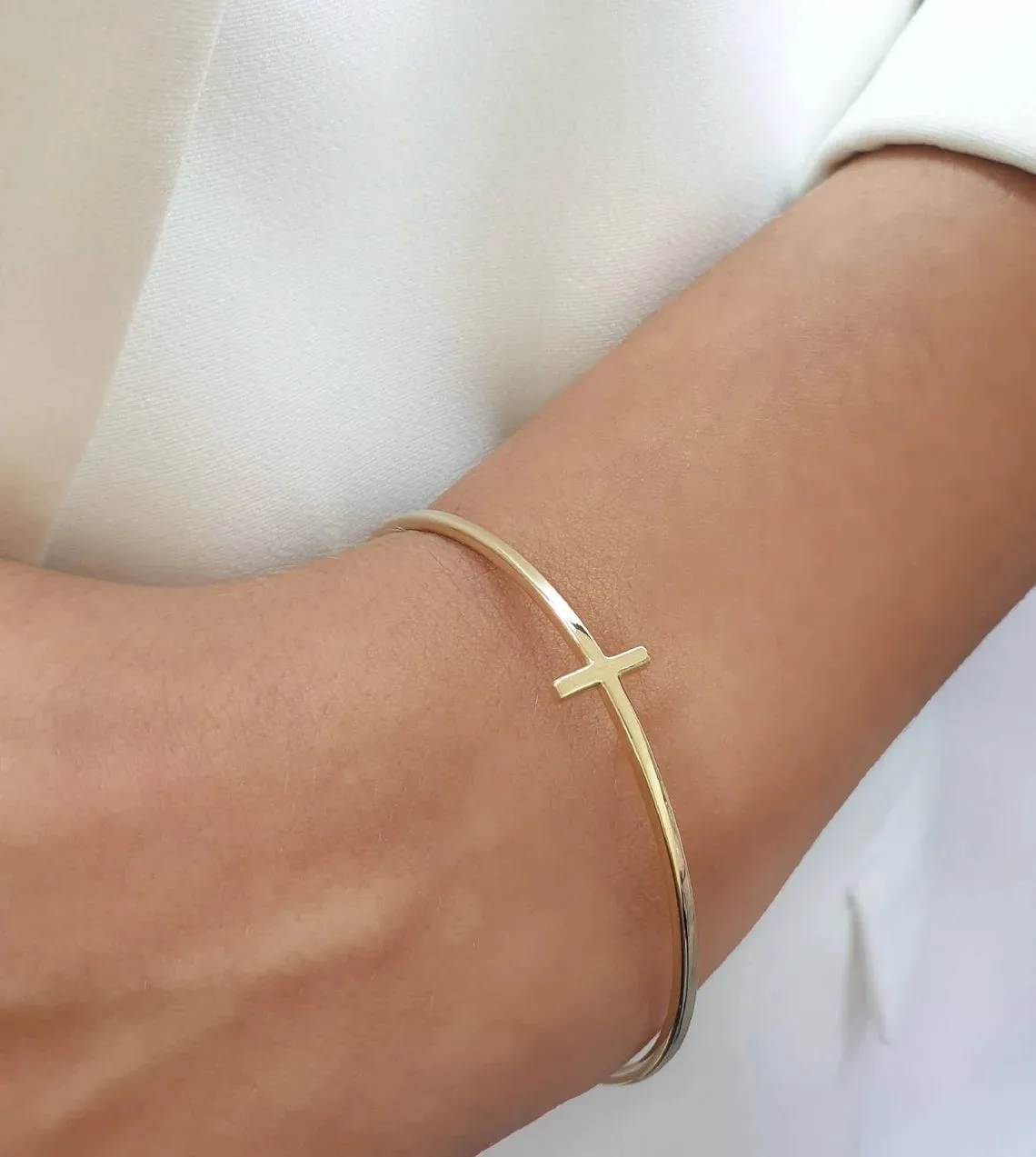 Solid Gold Cross Bangle