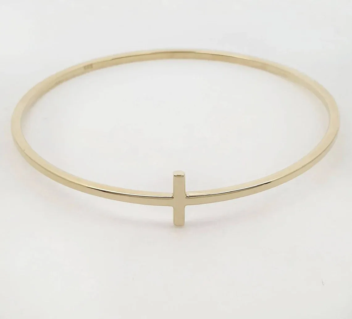 Solid Gold Cross Bangle