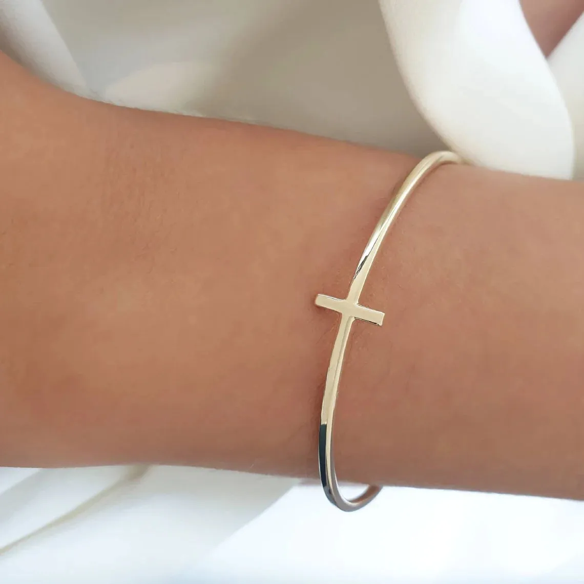 Solid Gold Cross Bangle