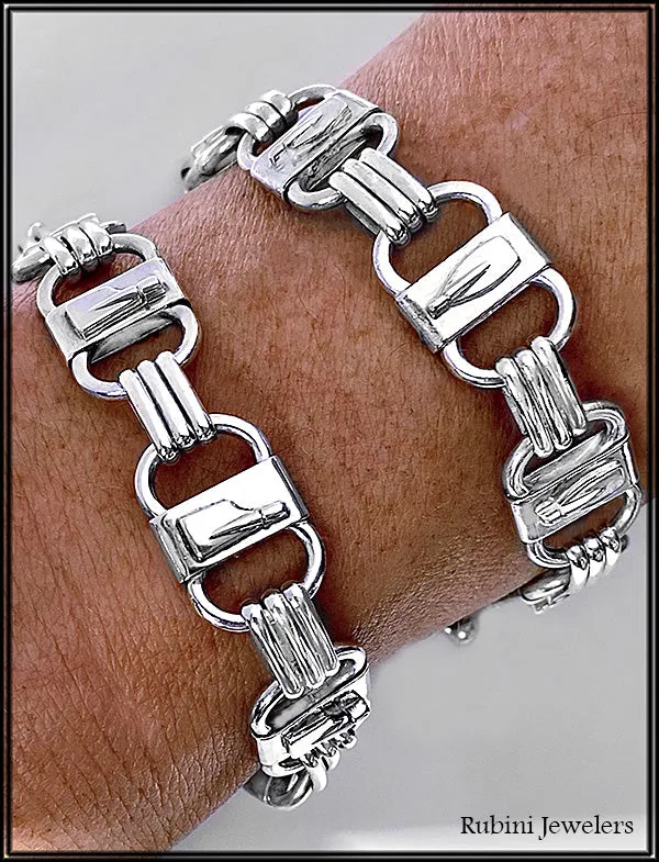 Solid Rectangles with Mini Blades Link Bracelet