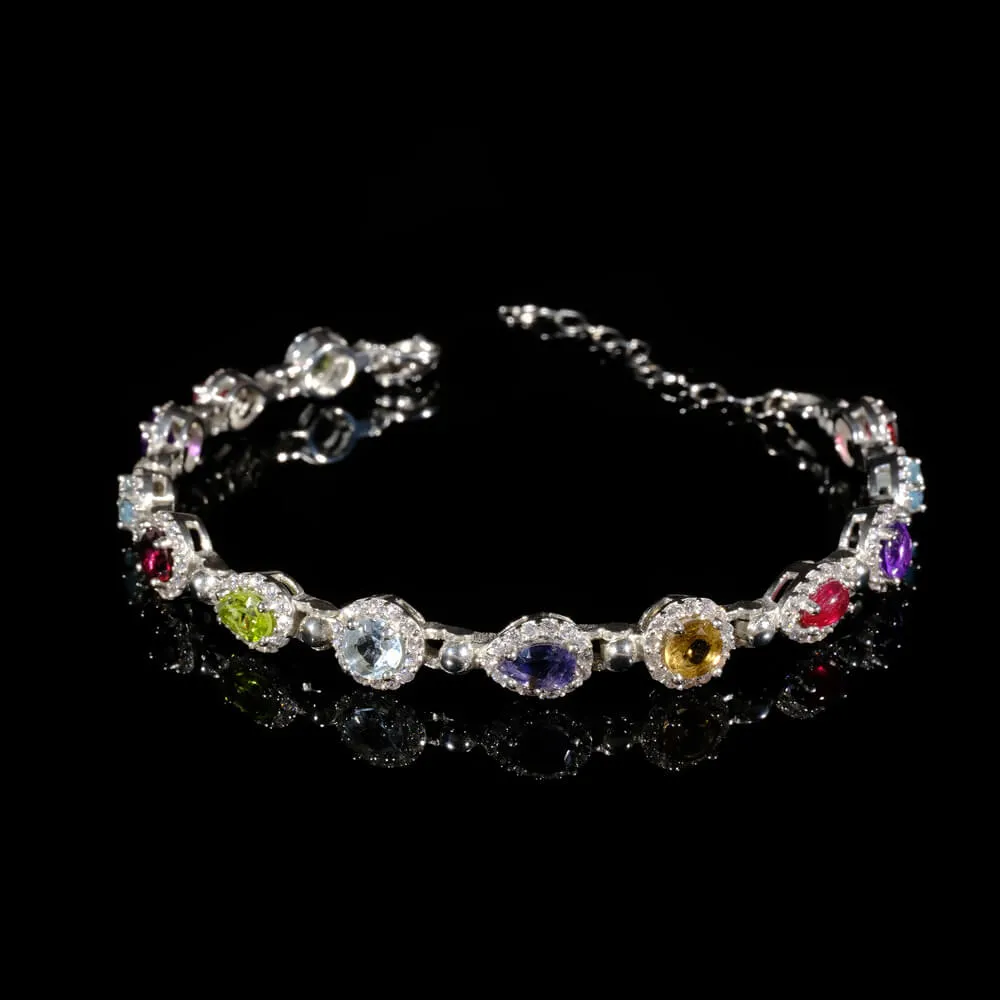 Special Mixed Gemstone Silver Bracelet SCB-015