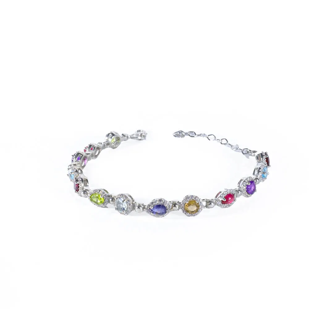 Special Mixed Gemstone Silver Bracelet SCB-015