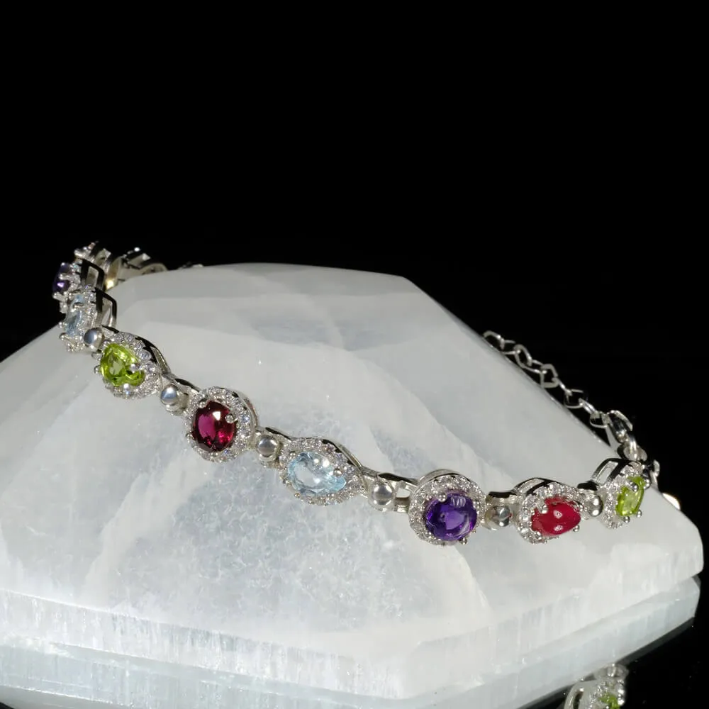 Special Mixed Gemstone Silver Bracelet SCB-015