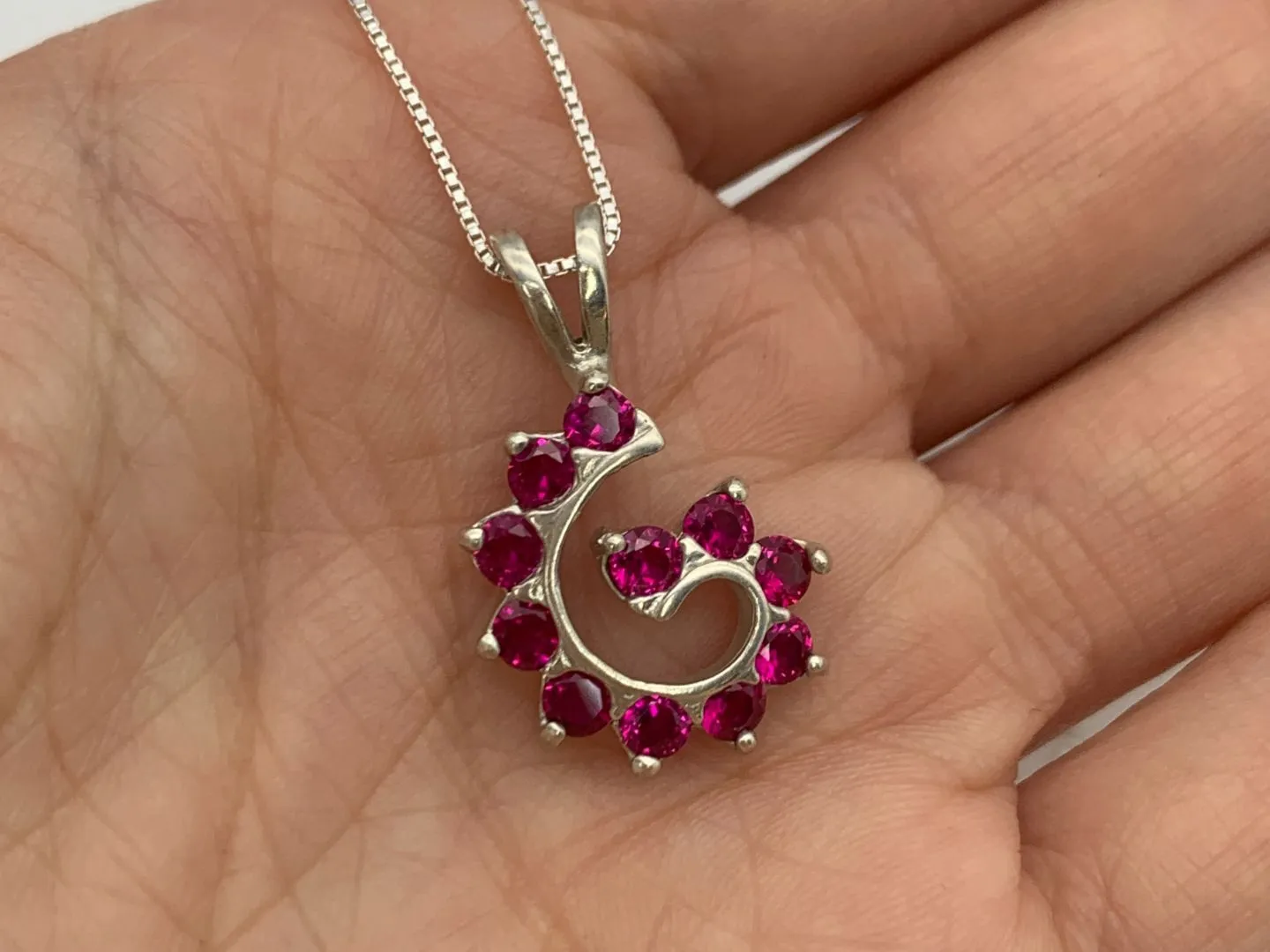 Spiral Ruby Pendant - Silver Ruby Pendant - July Birthstone Necklace