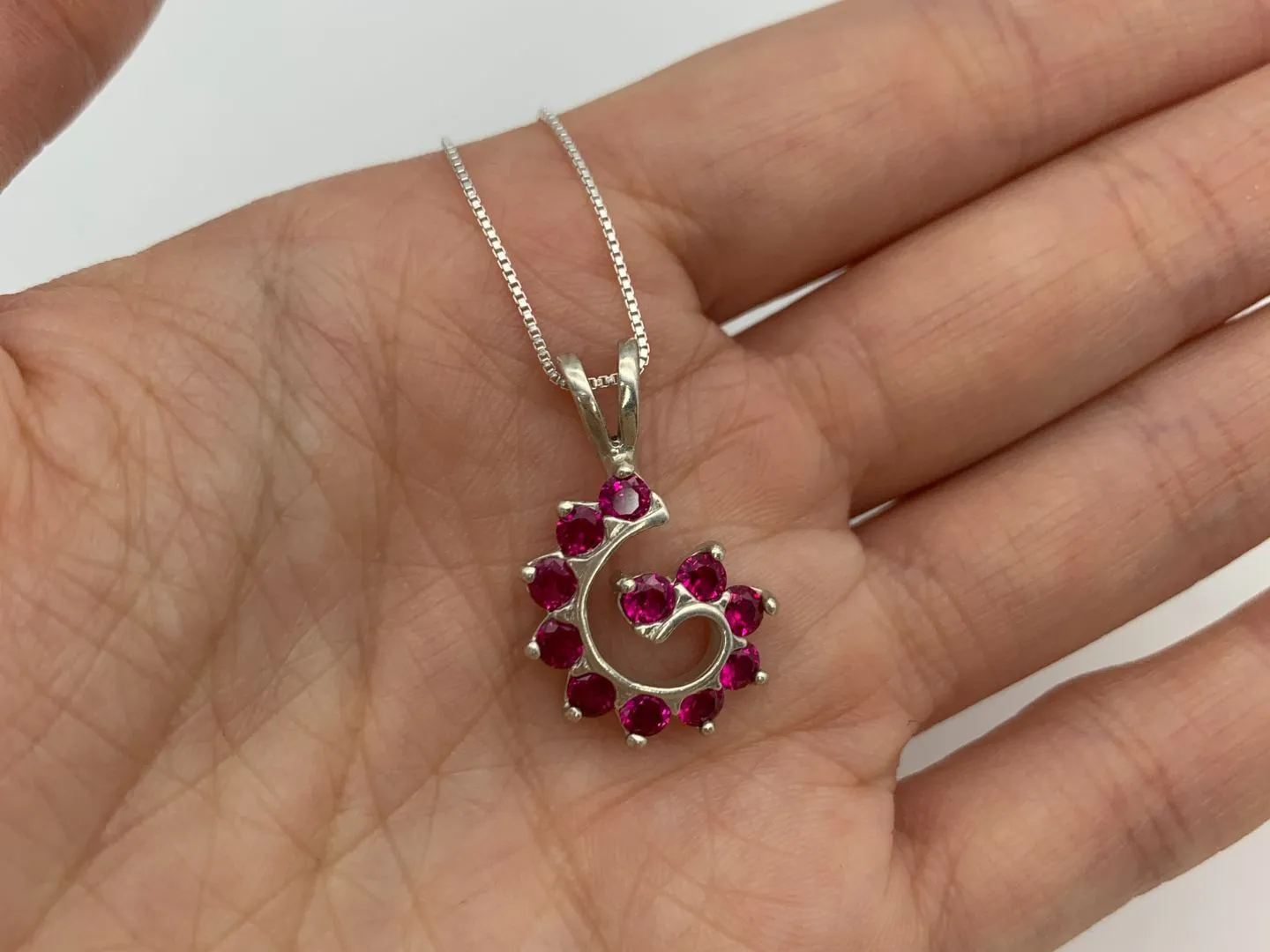 Spiral Ruby Pendant - Silver Ruby Pendant - July Birthstone Necklace