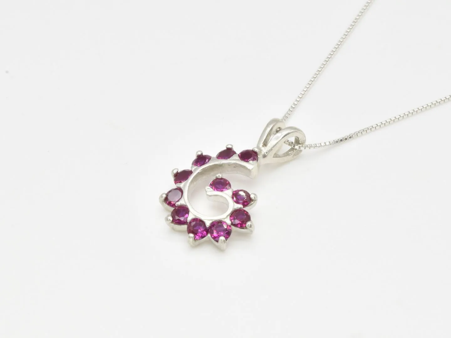 Spiral Ruby Pendant - Silver Ruby Pendant - July Birthstone Necklace