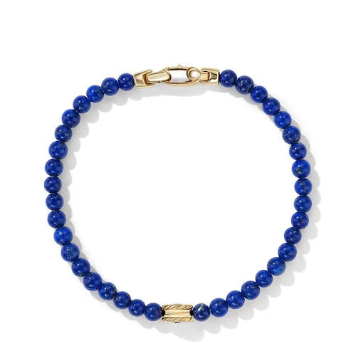 Spiritual Beads Evil Eye Bracelet with Lapis and 14K Yellow Gold, Size Medium