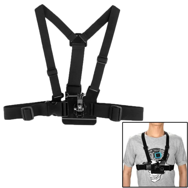 ST-25 Adjustable Body Chest Strap Mount Belt Harness with Buckle Bracket Screw for GoPro, Insta360, DJI and Other Action Cameras(Black)