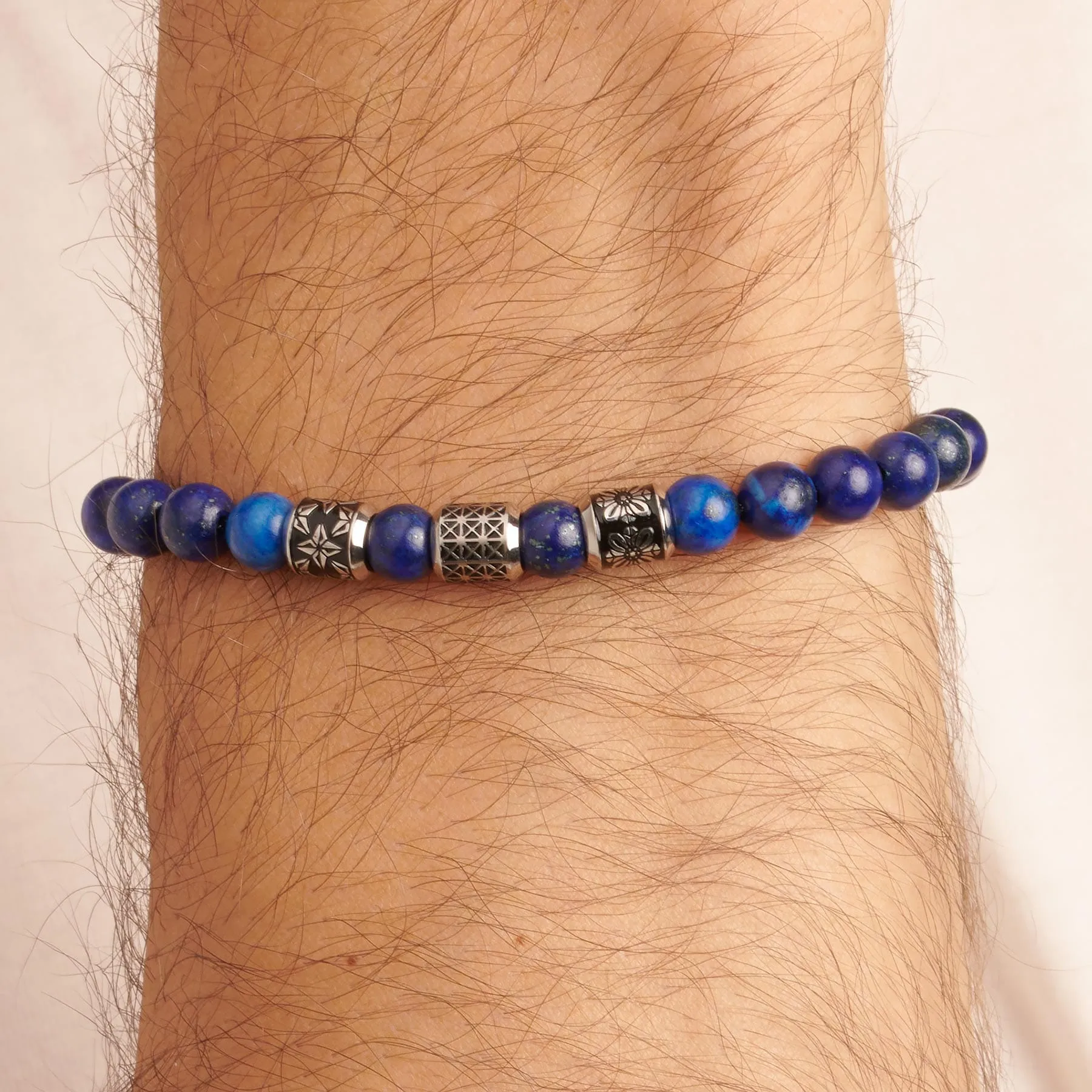 Stainless Steel and Lapis Bead Bracelet