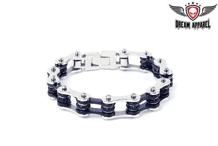 Stainless Steel Black & Silver Motorcycle Chain Bracelet