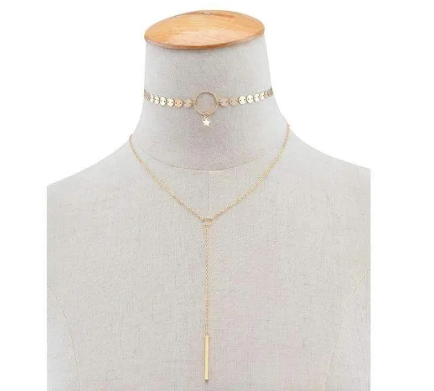 Star Goddess Duo Layering Choker Necklace with free necklace box as a perfect gift