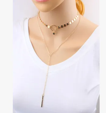 Star Goddess Duo Layering Choker Necklace with free necklace box as a perfect gift