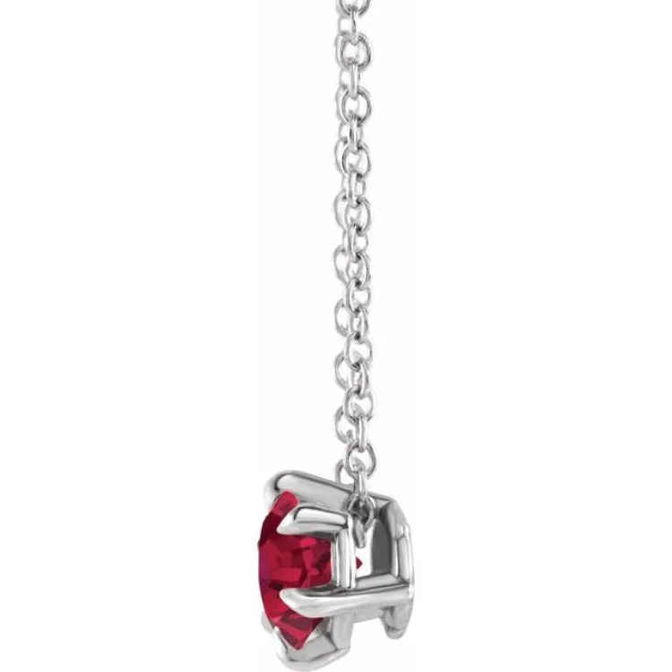 Sterling Silver 5 mm Lab-Grown Ruby Solitaire 16-18" Necklace