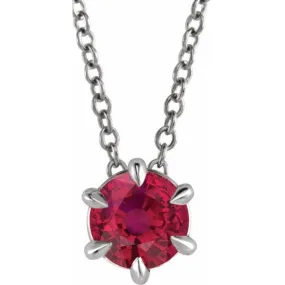 Sterling Silver 5 mm Lab-Grown Ruby Solitaire 16-18" Necklace