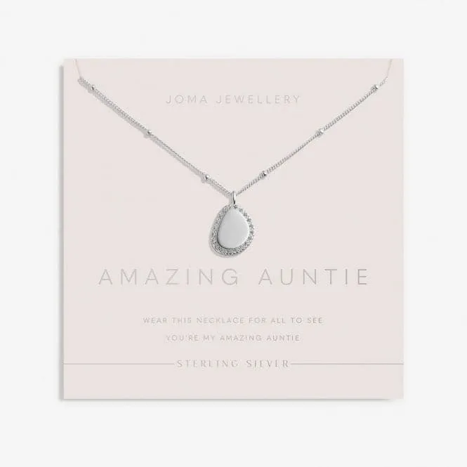 Sterling Silver Amazing Auntie Pebble Pave 46cm   5cm Necklace JJS0016