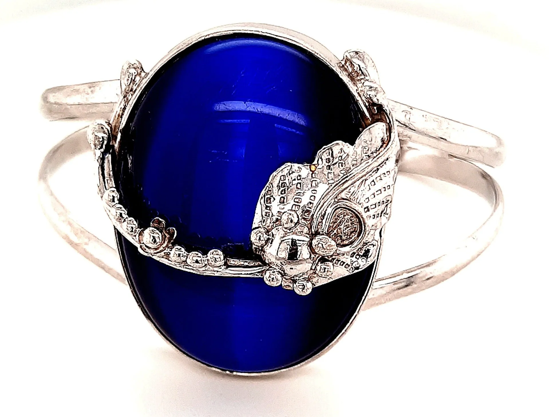 Sterling Silver & Blue Glass Cuff Bangle